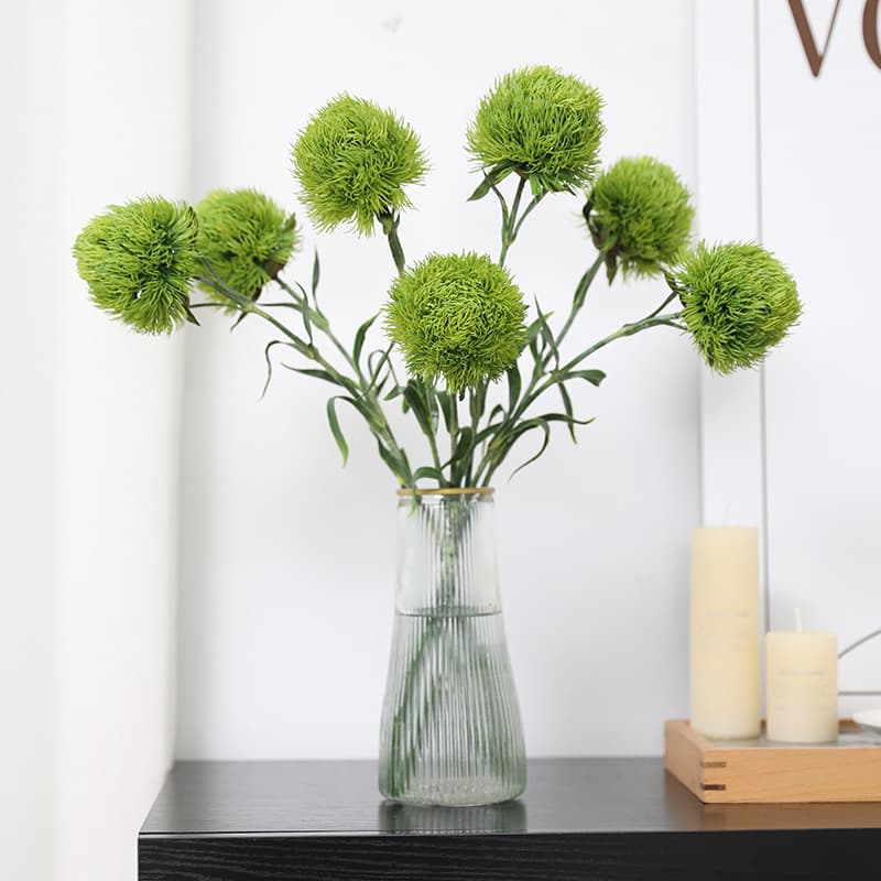 Wedding Artificial Green Ball Flowers, Green Dianthus, Green Wedding Soft Decoration, Modern Home Hotel Fake Flower Arrangement
