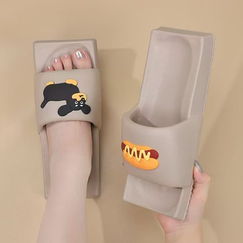 Indoor slippers for girls at home Japanese style square solid color flat bottom one-word EVA bathroom non-slip beach slippers for women