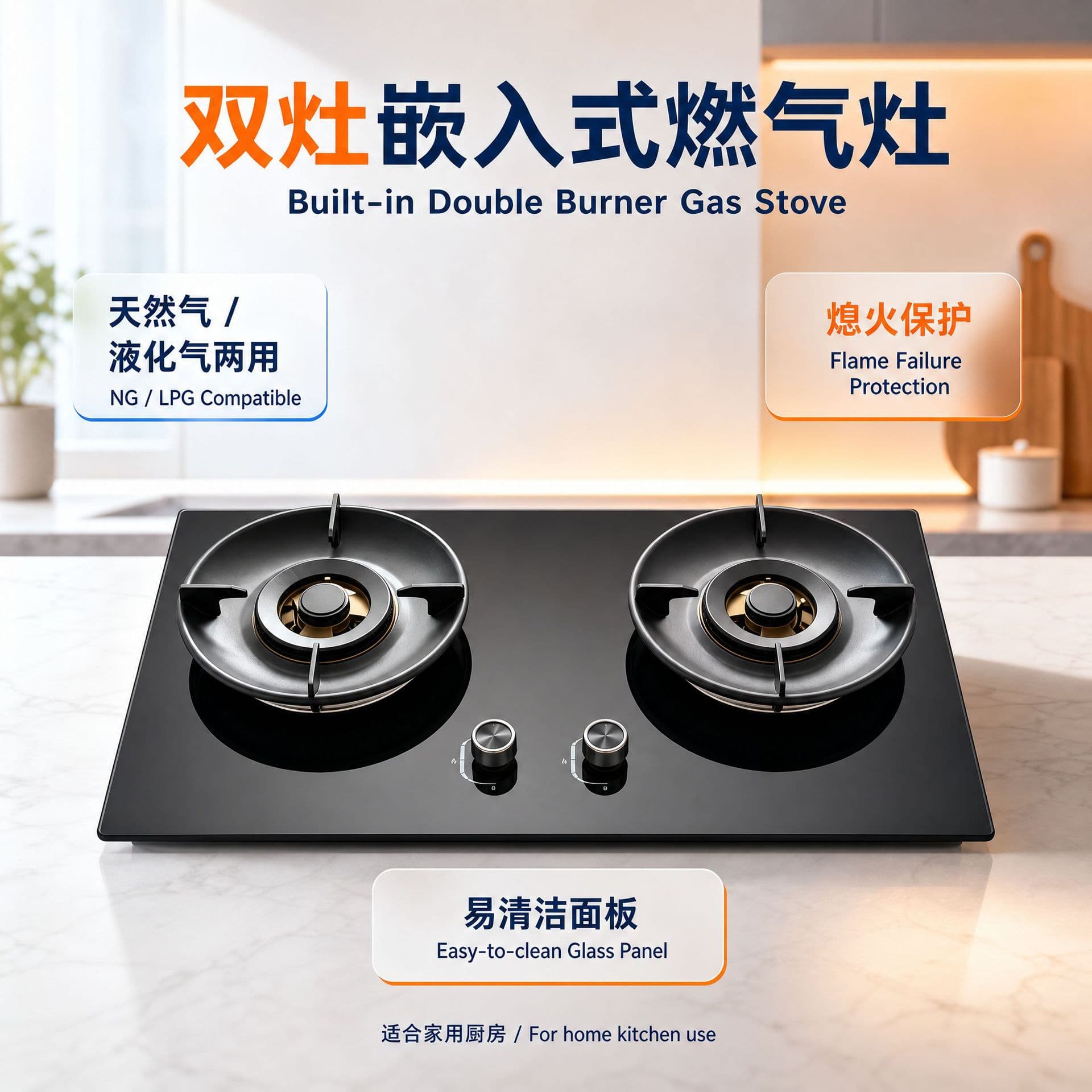 Household Dual-Burner Built-in Gas Stove Natural Gas LPG Dual-Use Cooktop with Flame Failure Protection Gas Stove Wholesale