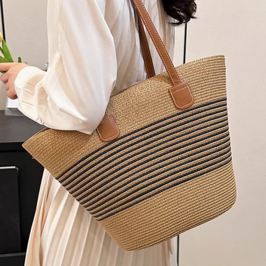 Straw Bag Women's Summer Handbag Seaside Tote Bag Large Capacity Woven Shoulder Bag Rattan Straw Bag Bucket Bag Trendy