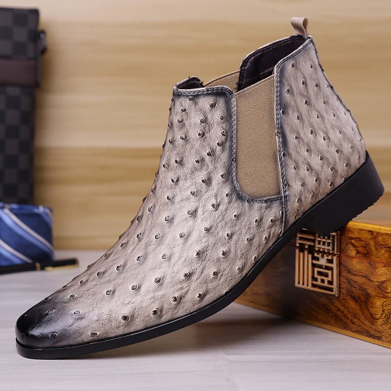 Cross-border Factory Export Square Toe Mid-Calf Boots Retro Embroidery Style Ostrich Pattern Men's Large Size Riding Boots Size 38-48