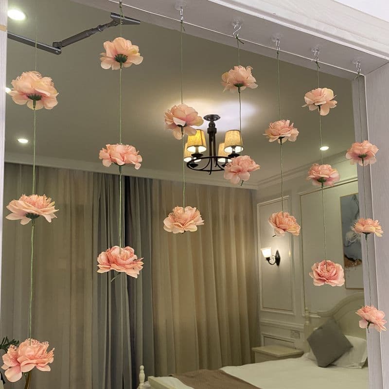 Lace Rose Home Door Curtain, Romantic Bedroom Living Room Pendant Hanging Ornament, Camellia Flower, No-drill Cross-border E-commerce