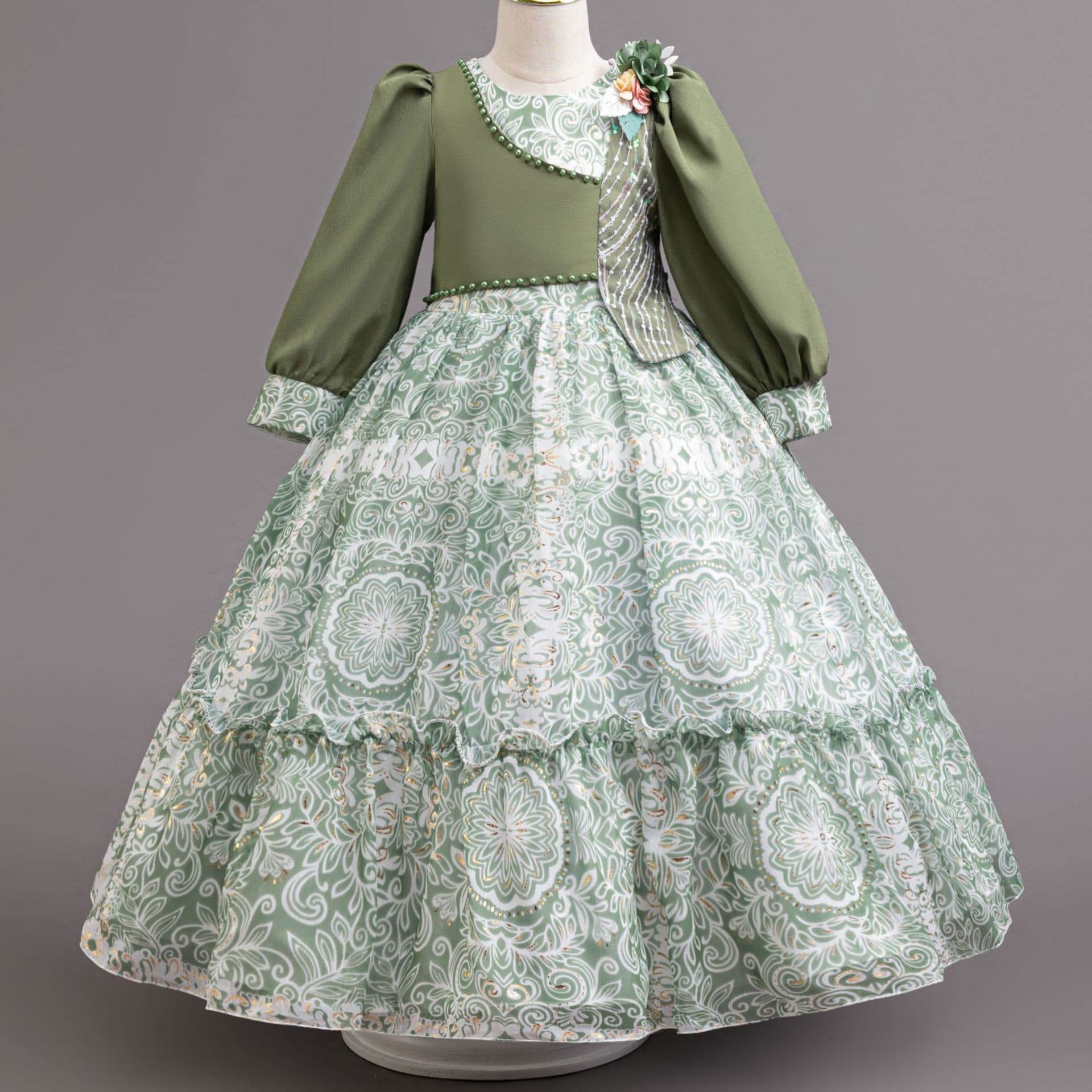 New Ready-Made Girls Pattern Dress Children's Chiffon High-End Banquet Princess Dress Female Kids Dress