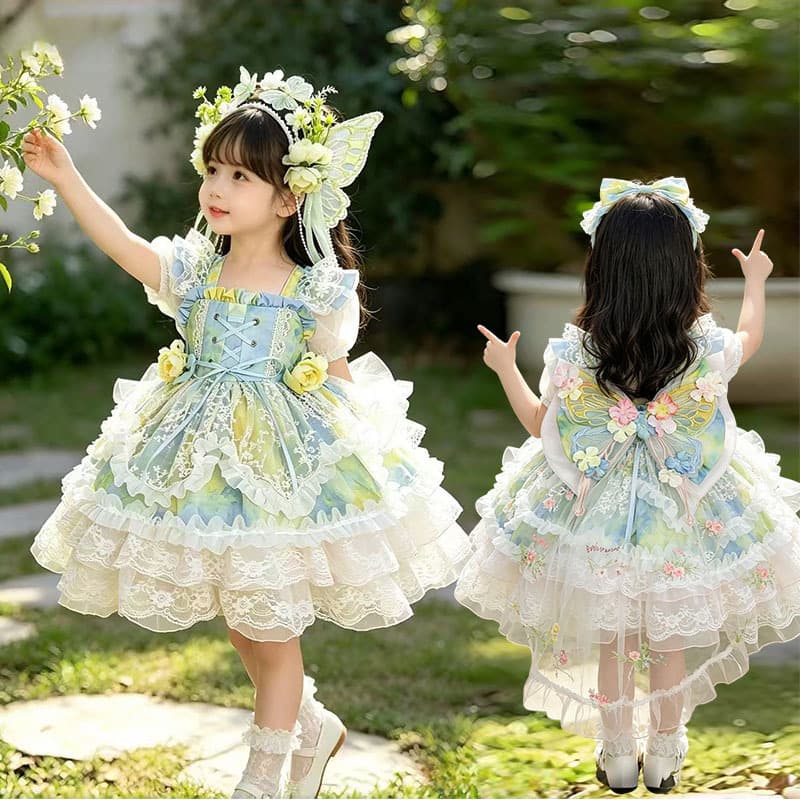 Girls 2026 Summer New Trendy Lolita Princess Dress Baby Flower Fairy Tulle Ball Gown Performance Costume