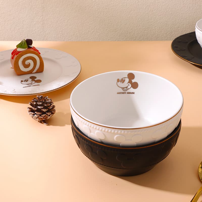 Disney/Disney light luxury Qiyue relief bowls and cups high-value tableware dishes set household ceramic bowls