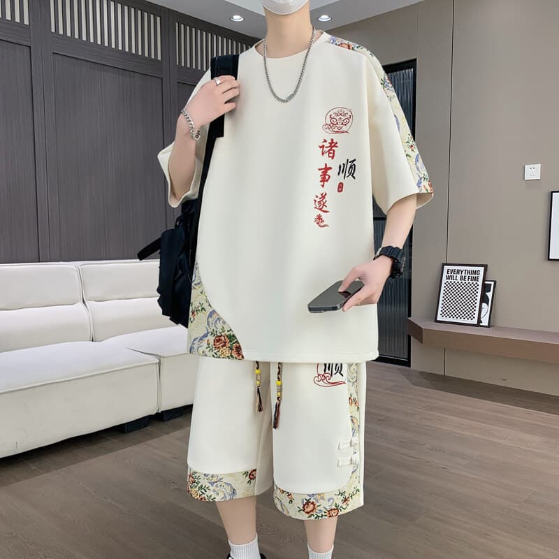 Men's Trendy Short Sleeve Set 2025 Summer New Arrival Youth Fashion Casual Versatile Two-Piece Outfit