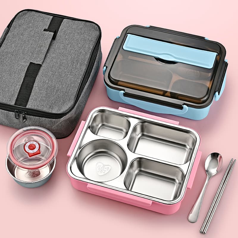 Stainless steel insulated lunch box insulated primary school students with children's compartmentalized meal tray class lunch box with lunch box bowl