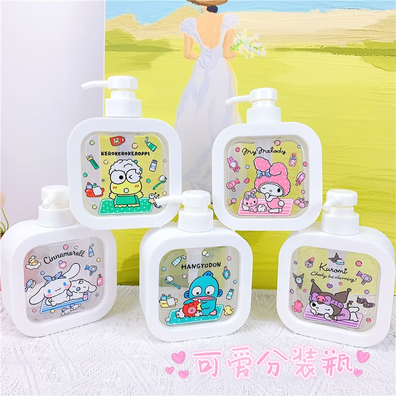 Girly Heart Shower Gel Shampoo Bottle Cartoon Fish Man Kuromi Press Lotion Bottle Cute Empty Bottle