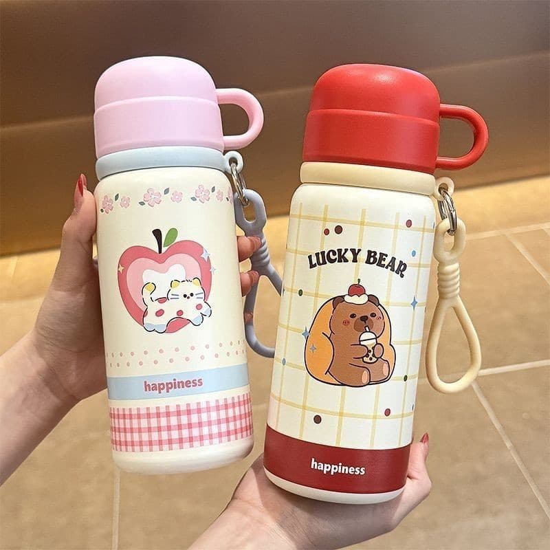High-looking, one cup, three drinks, children's thermos cup 316 stainless steel straw cup, portable special water cup for students going to school
