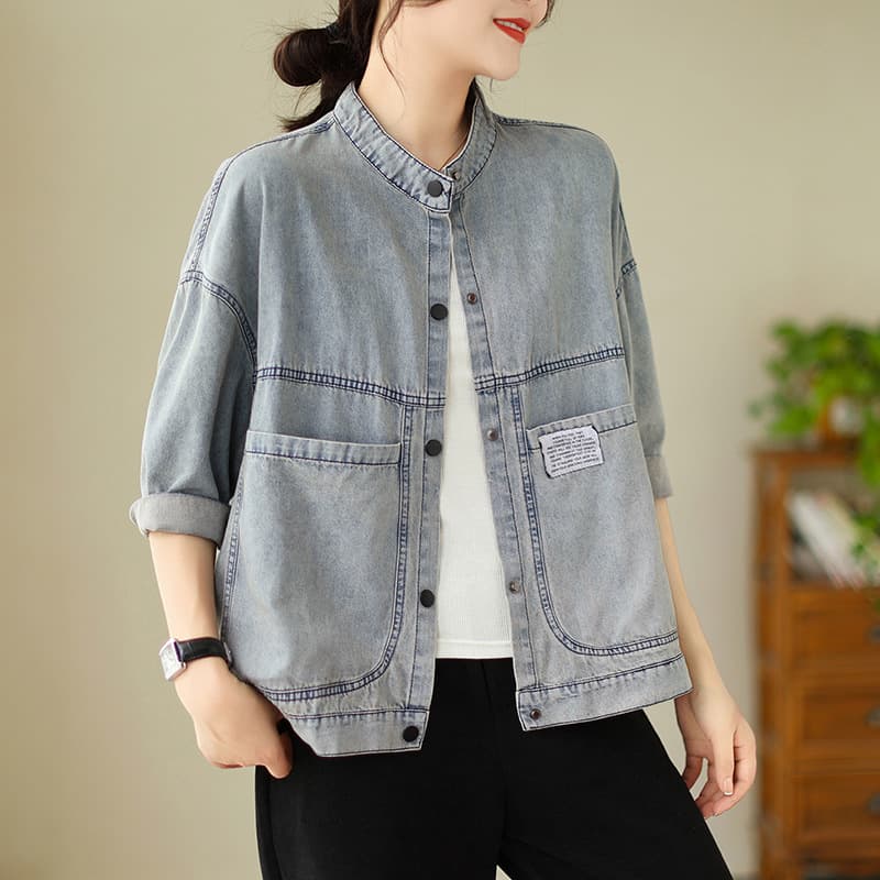 Large Size Women's Lightweight Denim Jacket, New Arrival 2023 Summer and Autumn Korean Style Casual Loose Short Jacket with Label