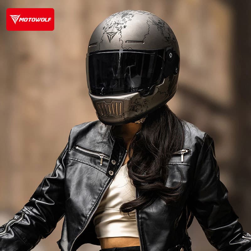 Motorcycle Full Face Helmet Unisex Retro Style Touring Protection All Season 3C Certified Retro Full Helmet