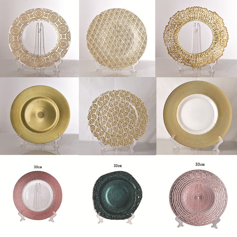 European American Glass Starry Sky Plate Necklace Round Gold Snowflake Plate Tray Dinner Plate Nordic Style Plate