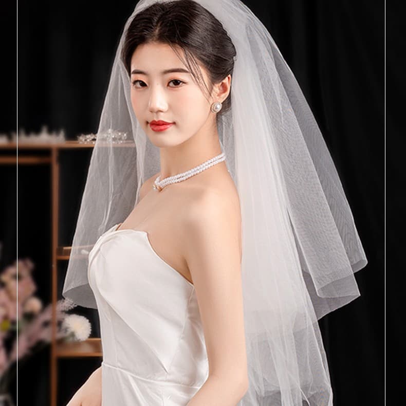 Factory Direct Bridal Veil Double Layer Nude Veil Metal Iron Hair Comb Wedding Short Veil Party Simple Veil Photo Shoot
