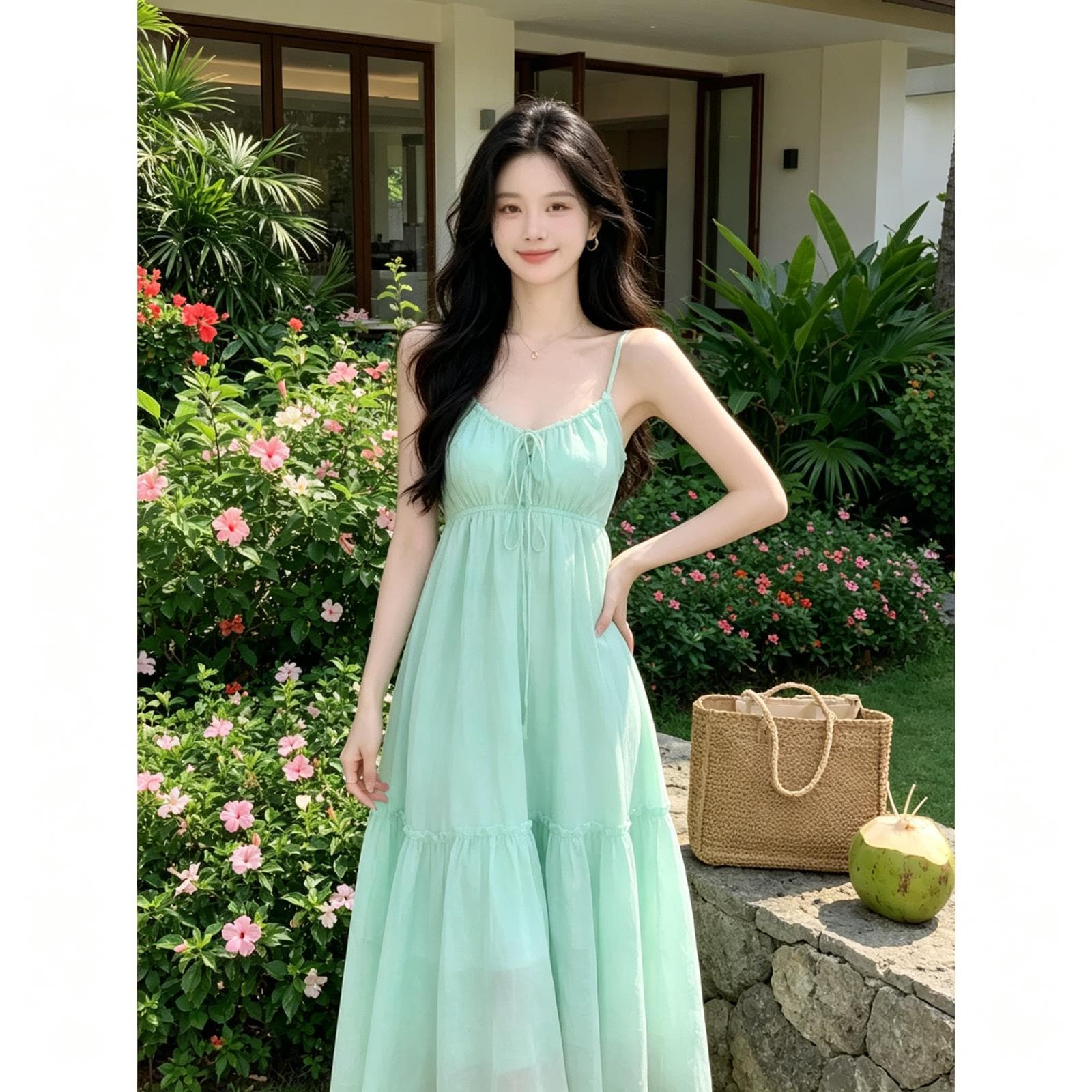 French-Style Sanya Halter Neck Dress for Women, Summer High-End Elegant Beach Vacation Fairy Long Dress