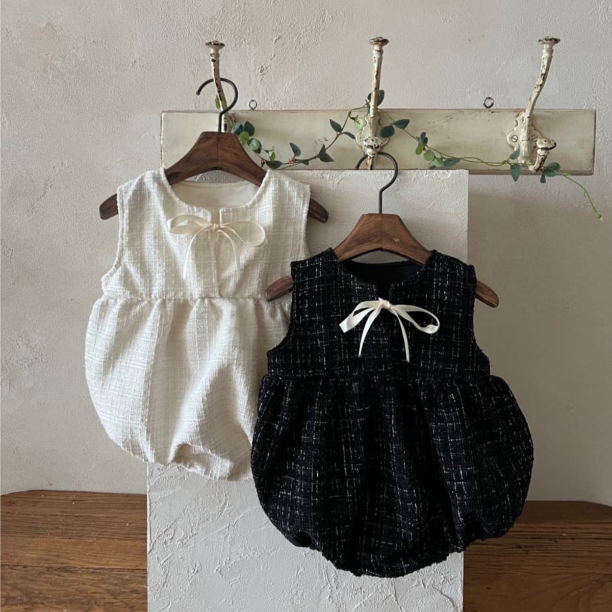 Newborn Baby Girl Bowknot Chic Tweed Bodysuit Infant Baby Romper Onesie