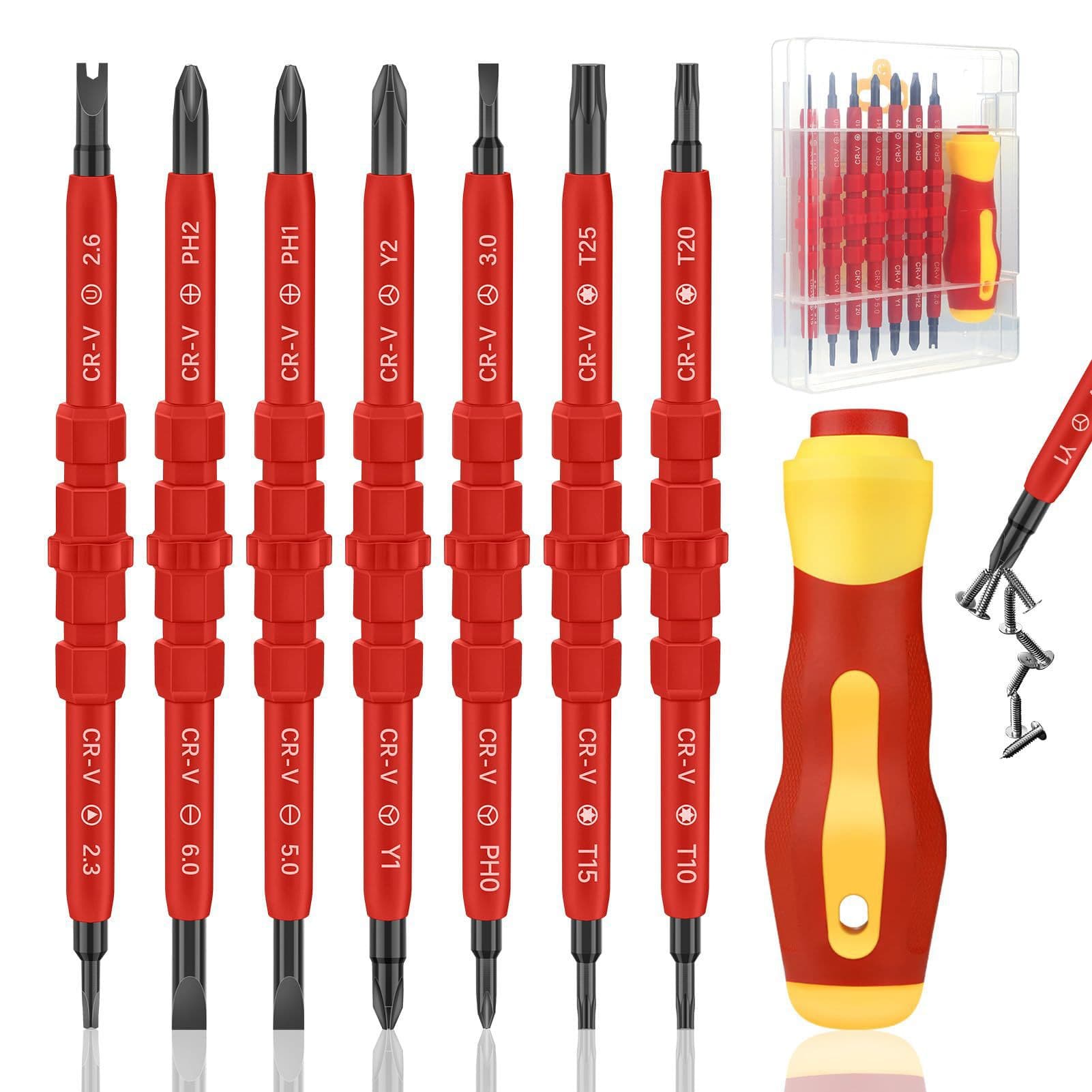 15-in-1 Electrical Insulated Screwdriver Set, Professional Electrician Specialty Anti-Shock Dual-Purpose Tool Kit