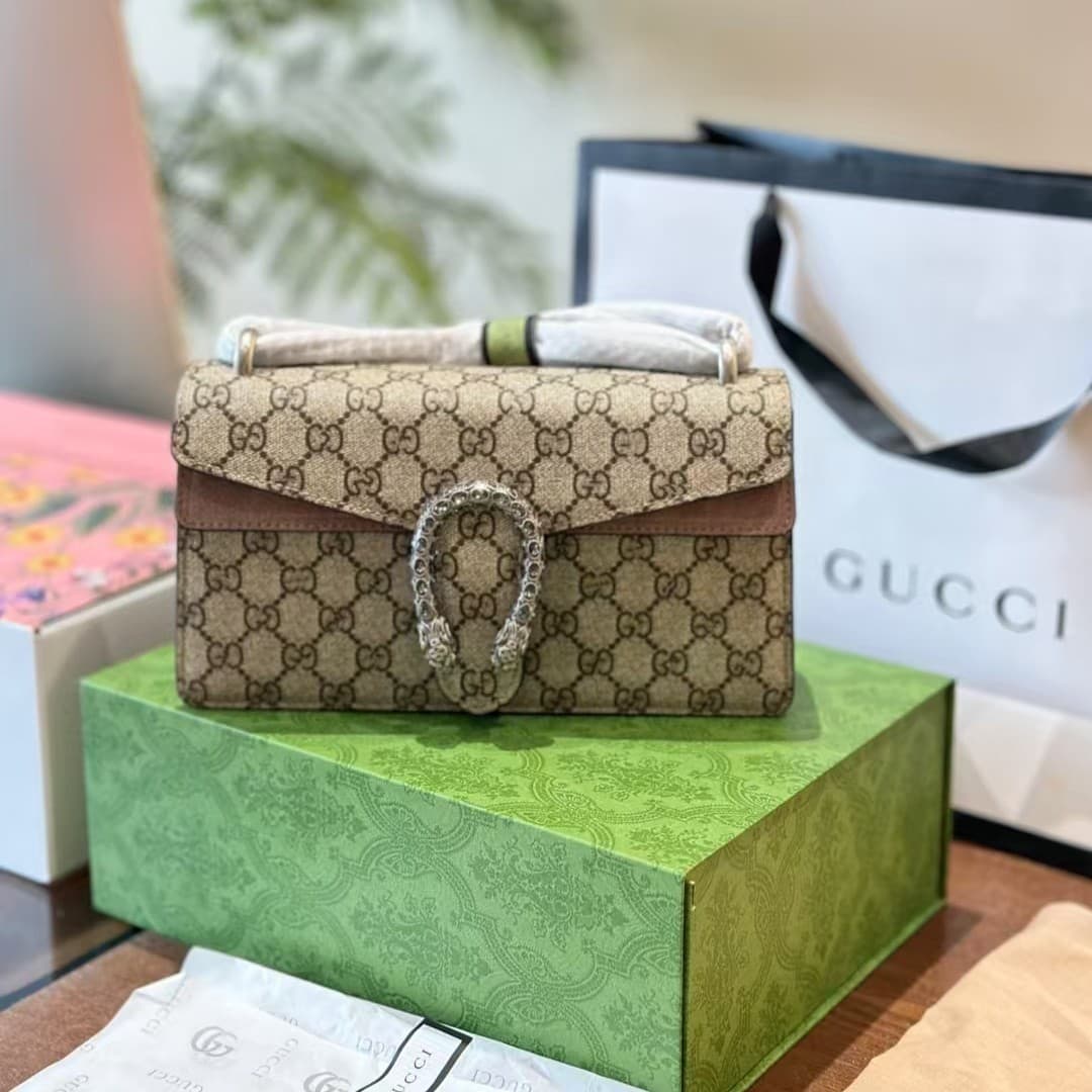 2025 New G House Women's Diamond Snake Head Bag Dionysus Bag Small Square Bag Double G Shoulder Bag Classic Crossbody Chain Bag