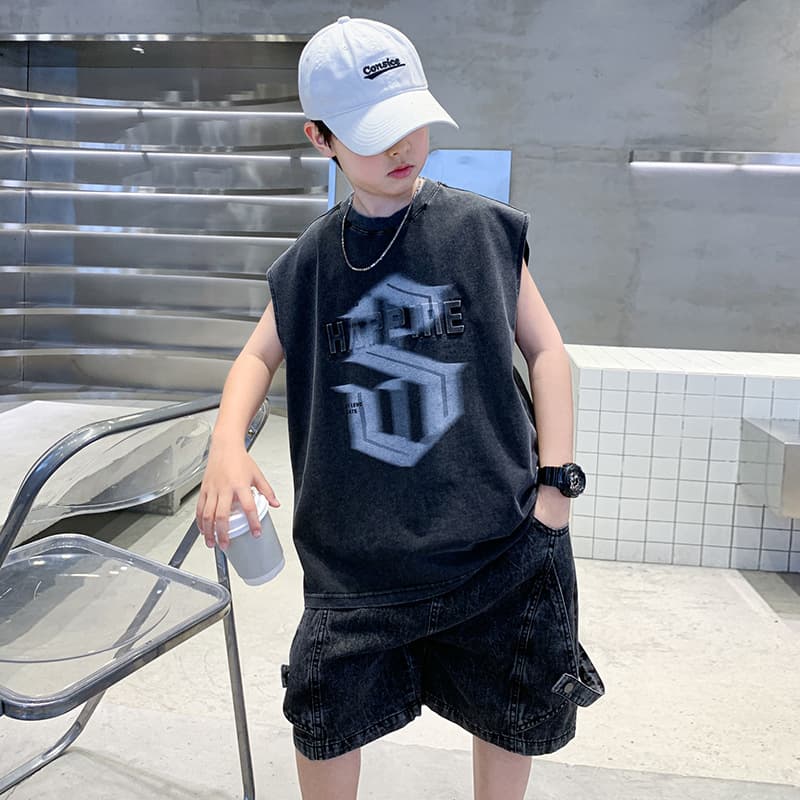 Summer Boys' Vest Set New Children's Clothing Letter Print Sleeveless Shorts Two-Piece Casual Trendy Drop Shipping