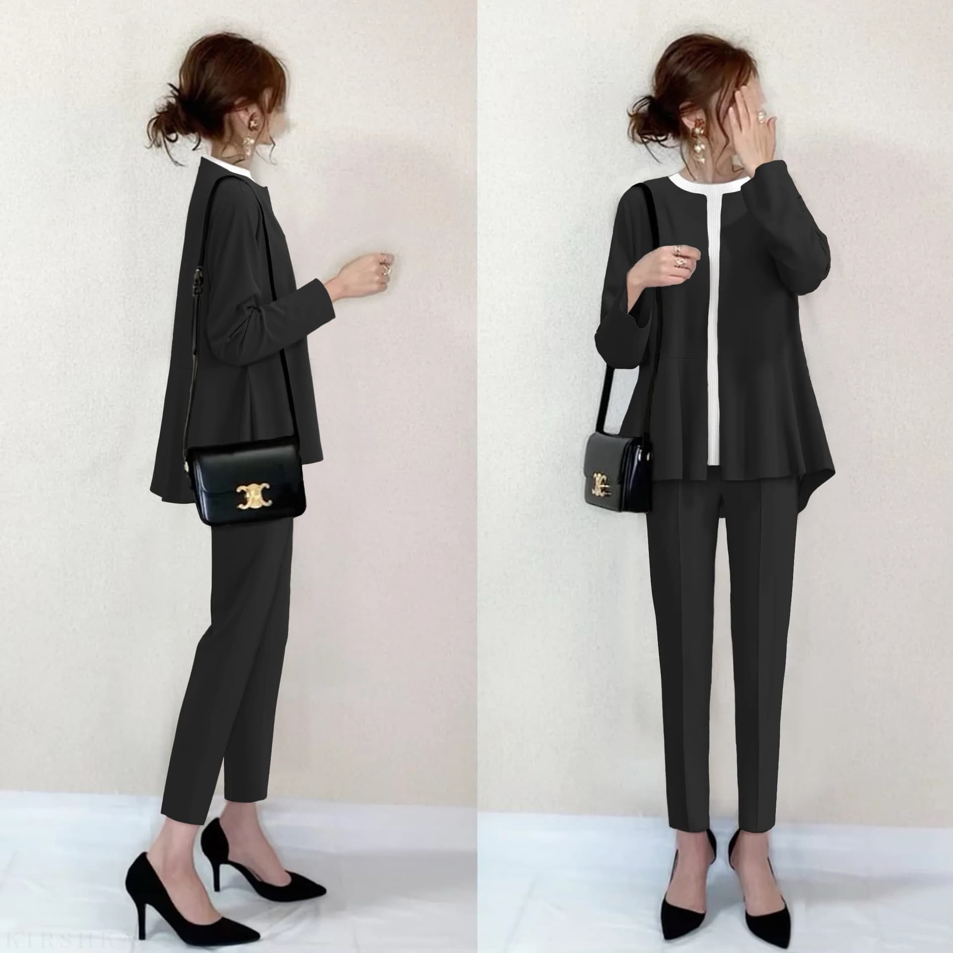 Spring Summer Outfit Women's Round Neck Splicing Top Long Pants Set Good Fabric Japanese Style Casual Elegant Polyester Blend