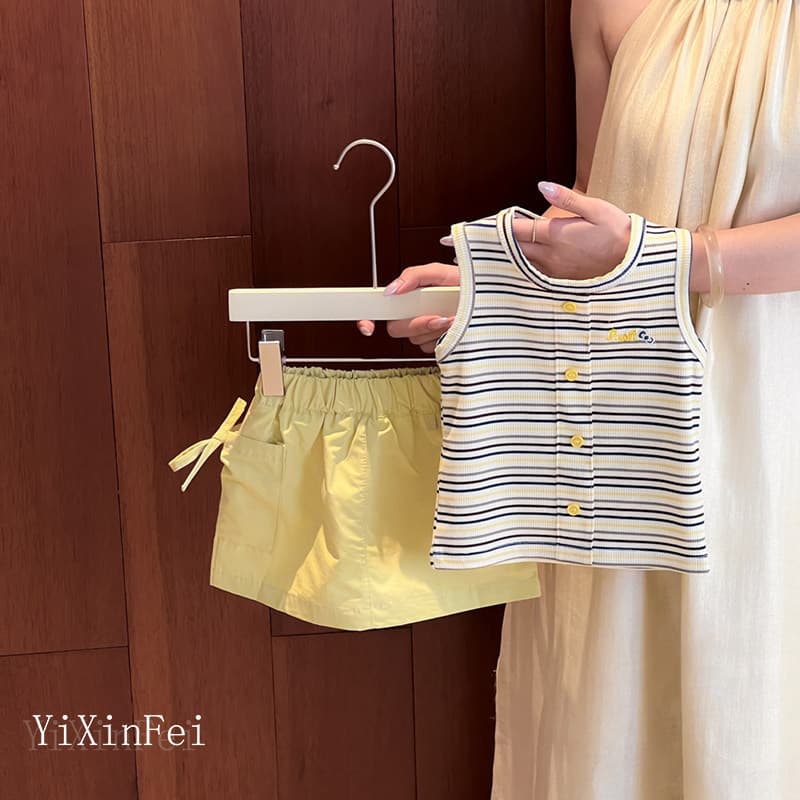 Girls Summer Outfit Set New Korean Style Striped Vest Cargo Skirt Summer Baby Stylish Two-Piece Set 26111