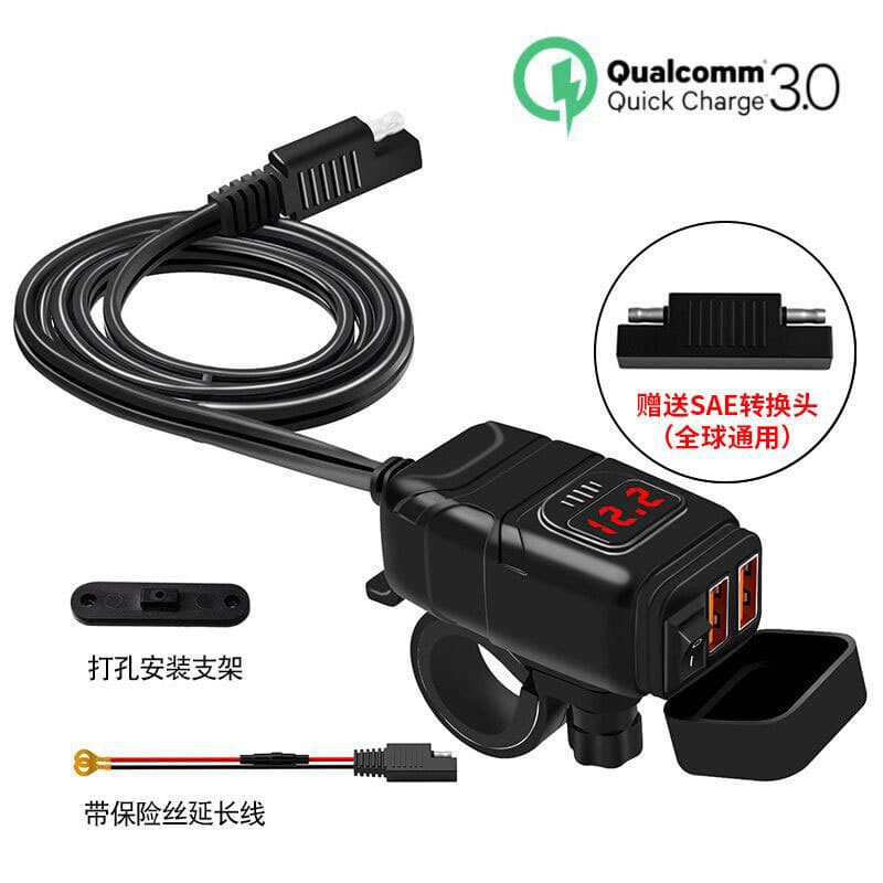 Motorcycle Dual USB Fast Charging Phone Charger 12V Waterproof Voltmeter Digital Display Car Modification Accessories