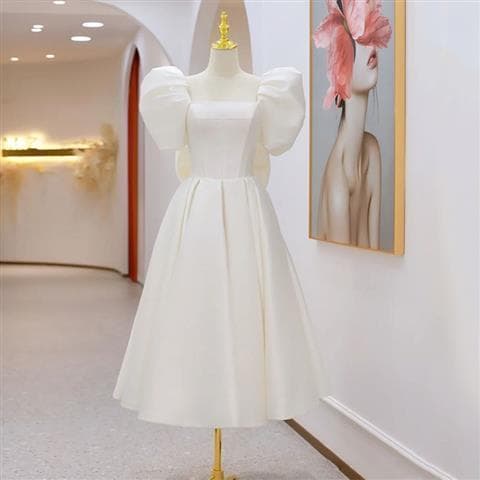 Little white dress 2026 summer daily elegant temperament waisted short wedding certificate hosting banquet dress