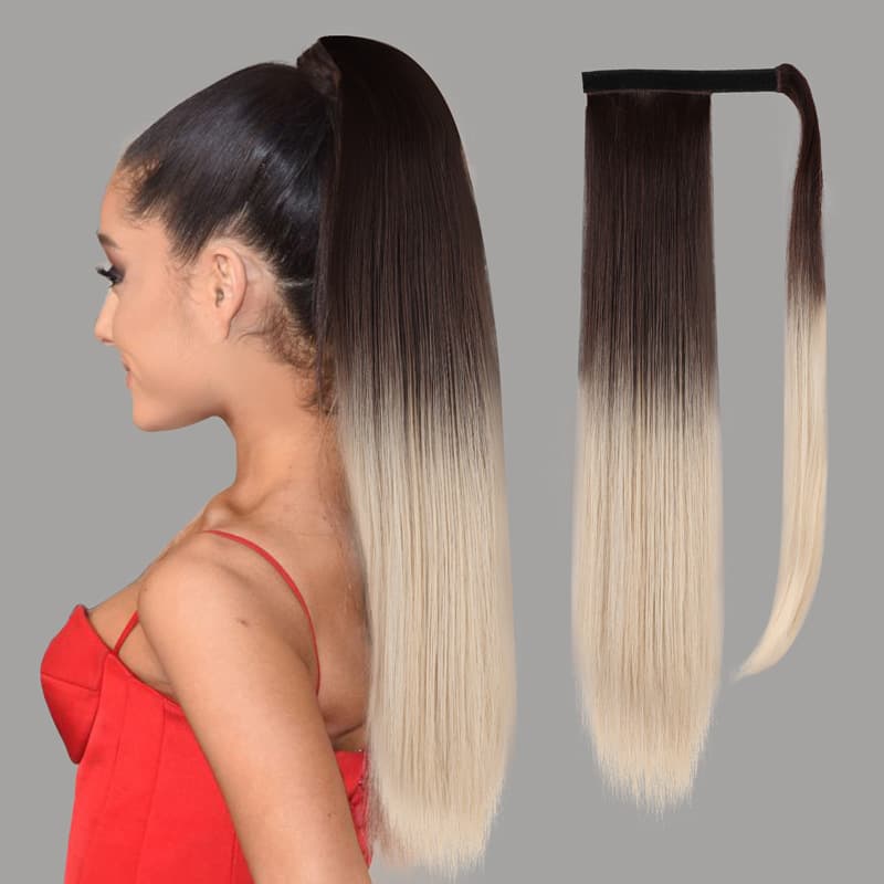 Wig Ponytail Women's Long Straight Hair Tie Gradient Velcro Fake Ponytail Long Straight Hair Invisible Natural Braid