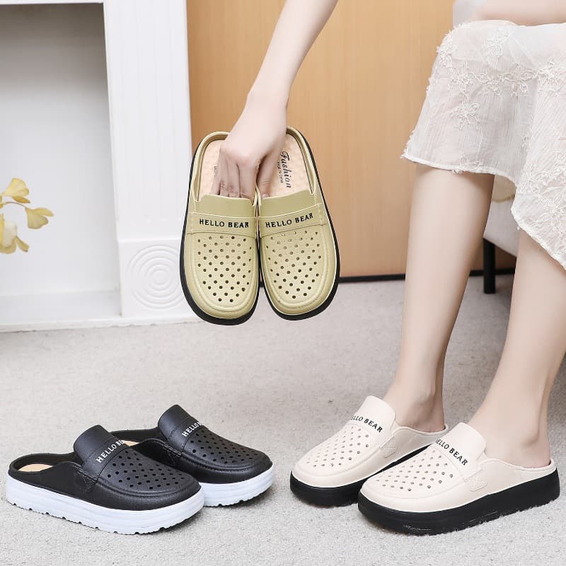 Sweet Summer Breathable Women's Slippers Thick Bottom Fashionable Soft Beach Anti-slip Stylish Head Cover Sandals PVC Material