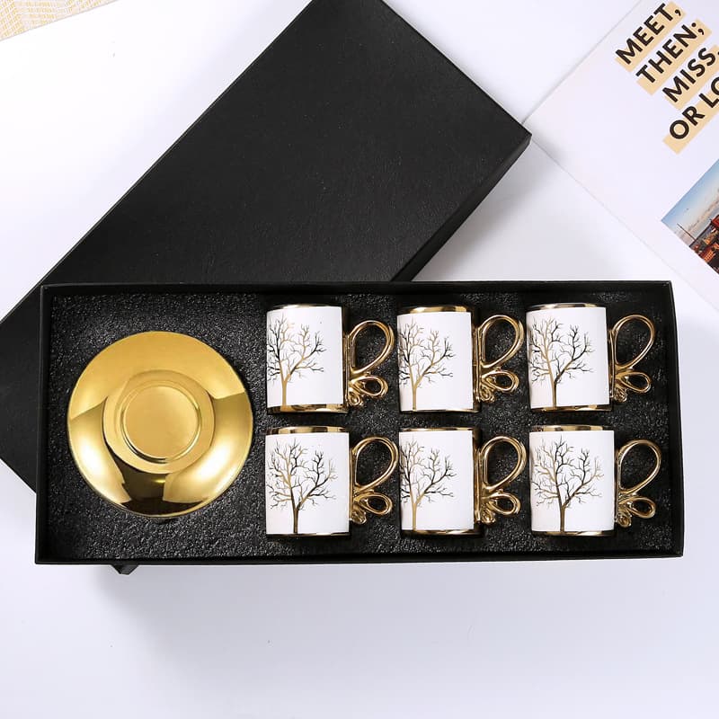 European Style Ceramic Cup Gold Plated Coffee Cup and Saucer Set Cross-border Trade Tea Cup Plate Middle East Saudi Coffee Set