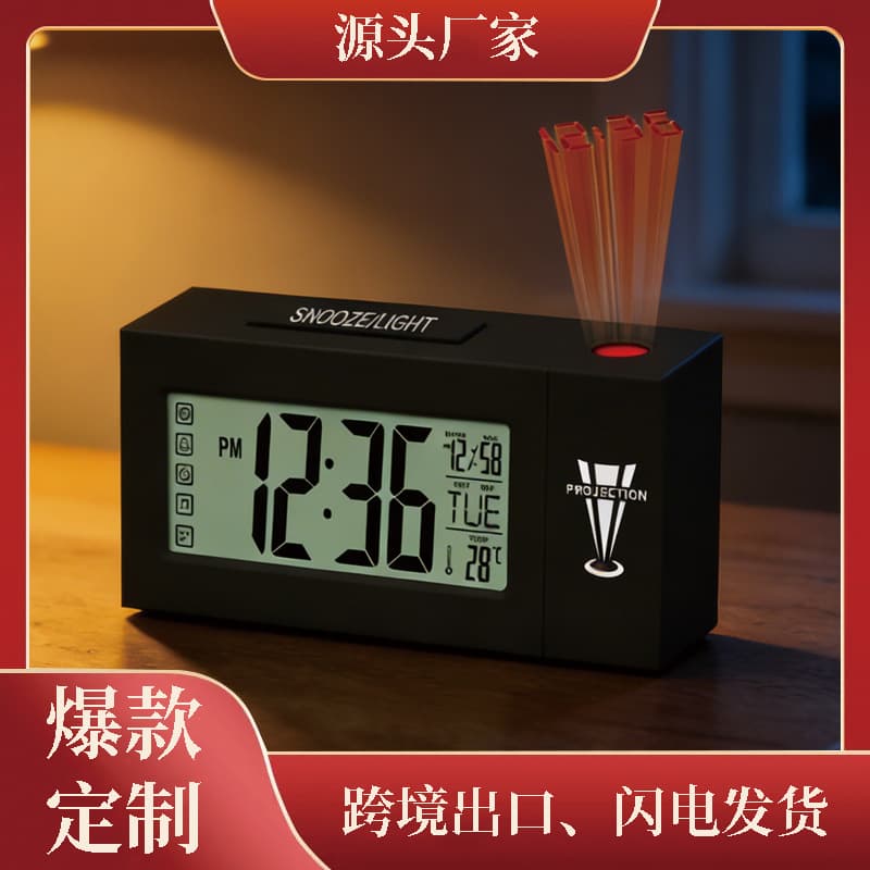Factory Direct Projection Clock Cross-border Creative Home Desktop Voice-activated Night Light Temperature Student Desktop Electronic Clock