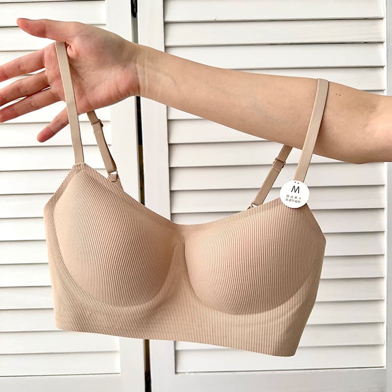 Small square collar threaded cotton high-grade underwear big chest small push up anti-sagging wireless comfortable bra OB038