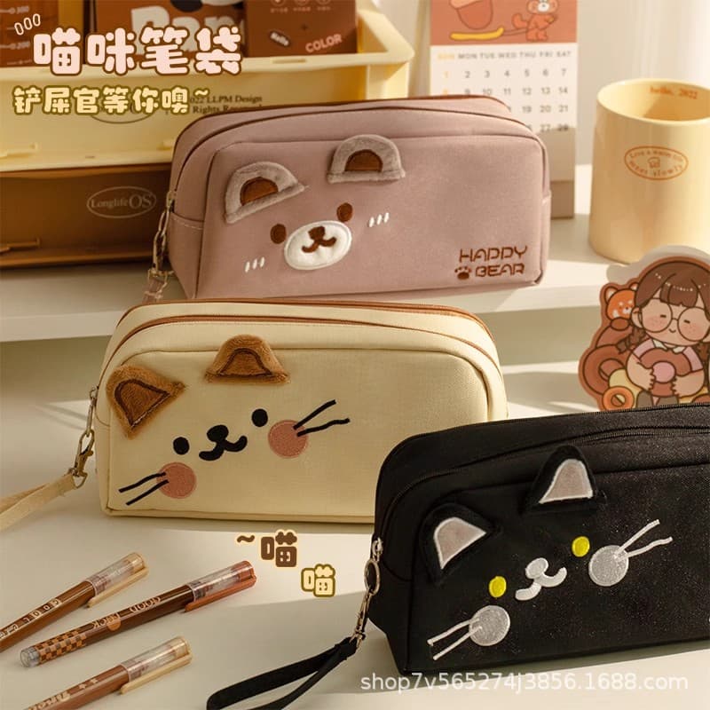 Cute Cat Pencil Case, Large Capacity Storage Bag for Girls, Elementary School Student Stationery Box, Versatile High-Aesthetic Durable Pencil Case