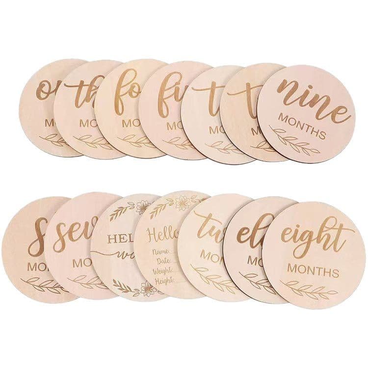 Cross-border Amazon Wooden Baby Milestone Sign Memorial Wood Slice Welcome Newborn Photography Prop Month Card