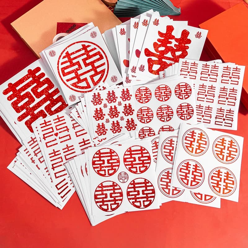 Wedding Small Double Happiness Sticker Seal Stickers for Candy Boxes, Egg Cartons, Wedding Room Decoration
