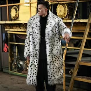 Cross-Border Trade Hot Selling Fox Fur Leopard Print Autumn Winter Men's Fur Long Coat Mink Fur Mink Velvet Mink Coat Men