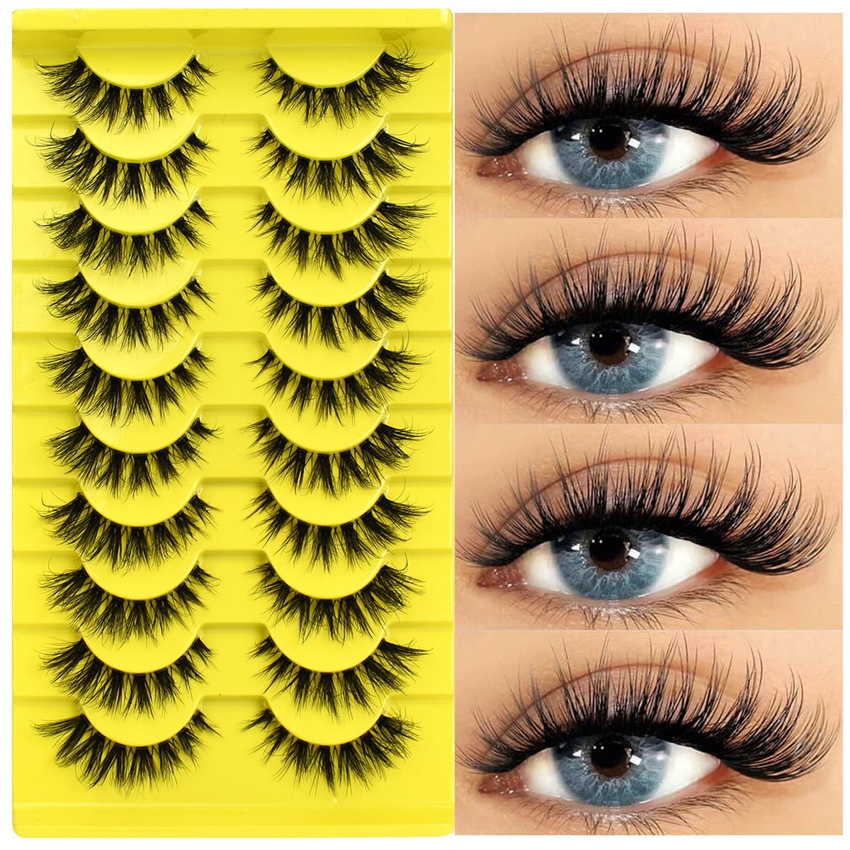 Cross-border Supply of 10 Pairs Light European and American False Eyelashes, Transparent Stem, Fox Thick Curled False Eyelashes, Factory Wholesale