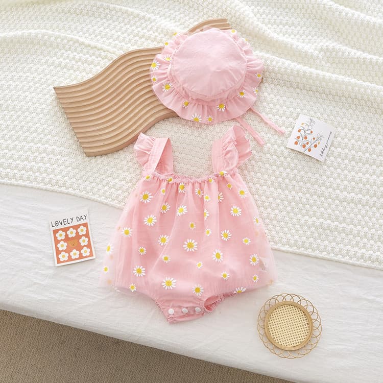 Baby Summer Thin 100-Day Birthday Dress Bodysuit for Girls, Princess Tulle Skirt Romper