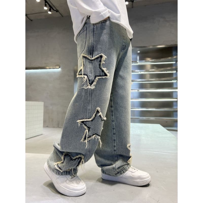 Boys' Jeans Fall 2025 New Style Kids Star Denim Wide Leg Pants Spring Autumn Fashion Loose Trousers