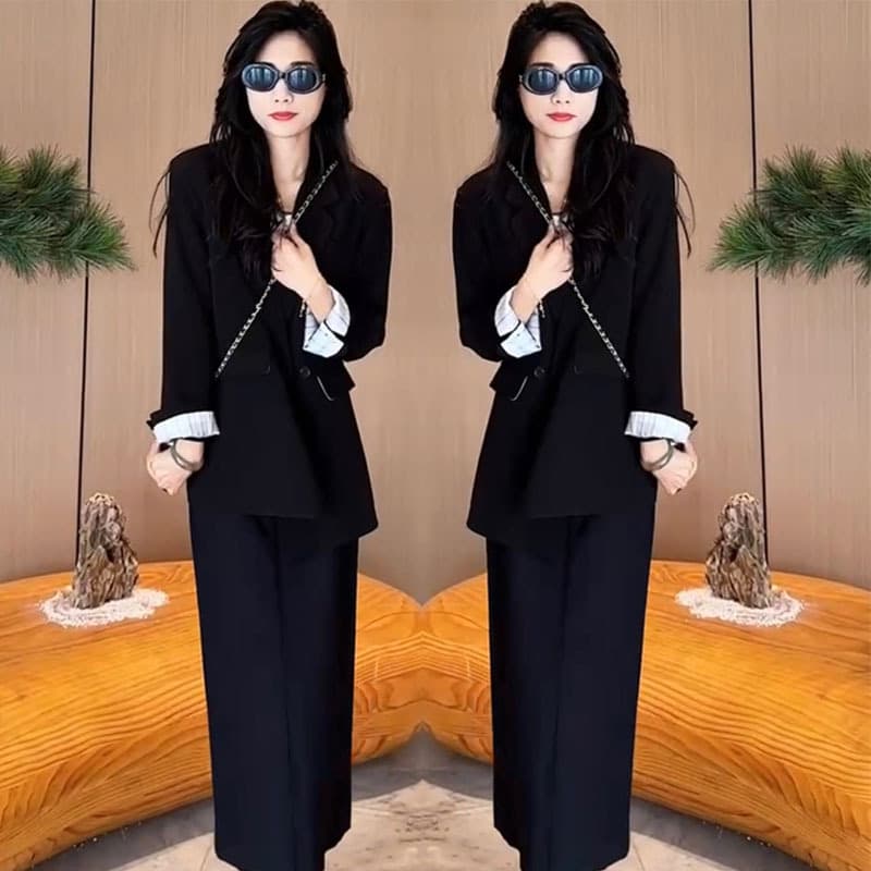 2905 Autumn Plus Size Women's Casual Versatile Korean Style Blazer Set with Skirt (Two-Piece Set)