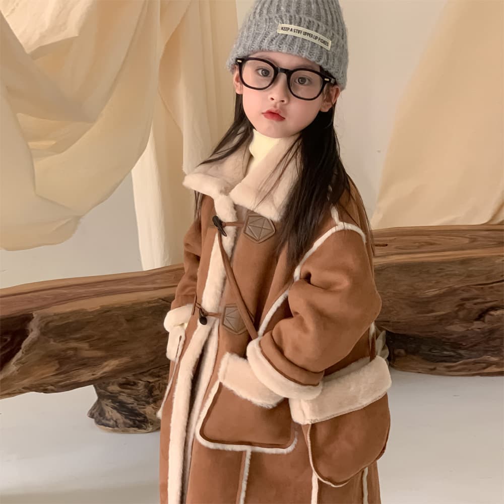 Girls' Mallard Style Jacket, Children's Winter New Thickened Fashionable Long Coat, Baby Girl Fur Integrated Top