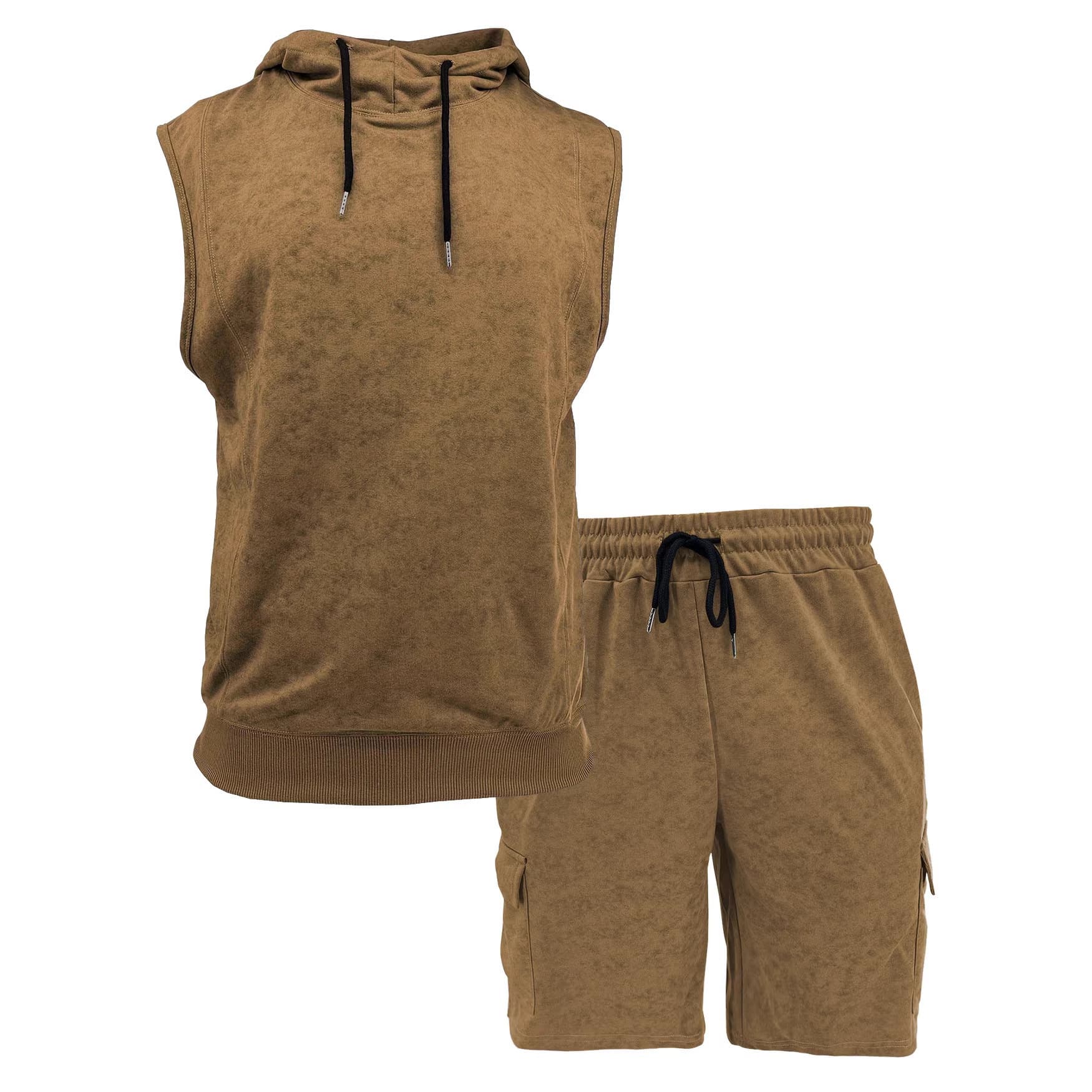 Cross-border EU/US Amazon TEMU New Distressed Casual Sports Shorts Elastic Set Hooded Men's Sleeveless Sweatshirt
