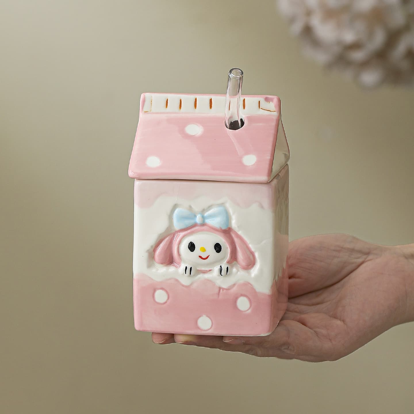 Melody milk carton ceramic cute straw cup good-looking girl's home coffee cup anti-scald drinking cup gift