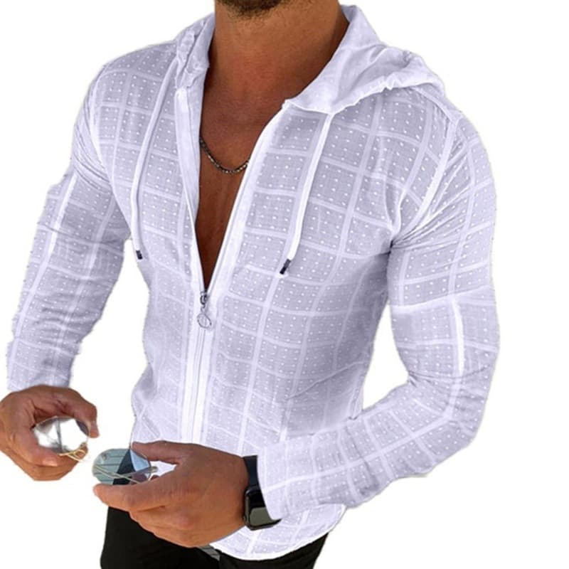 New Men's Casual Long Sleeve Zipper Shirt Slim Fit Fashion Hooded T-Shirt Outdoor Sports Top