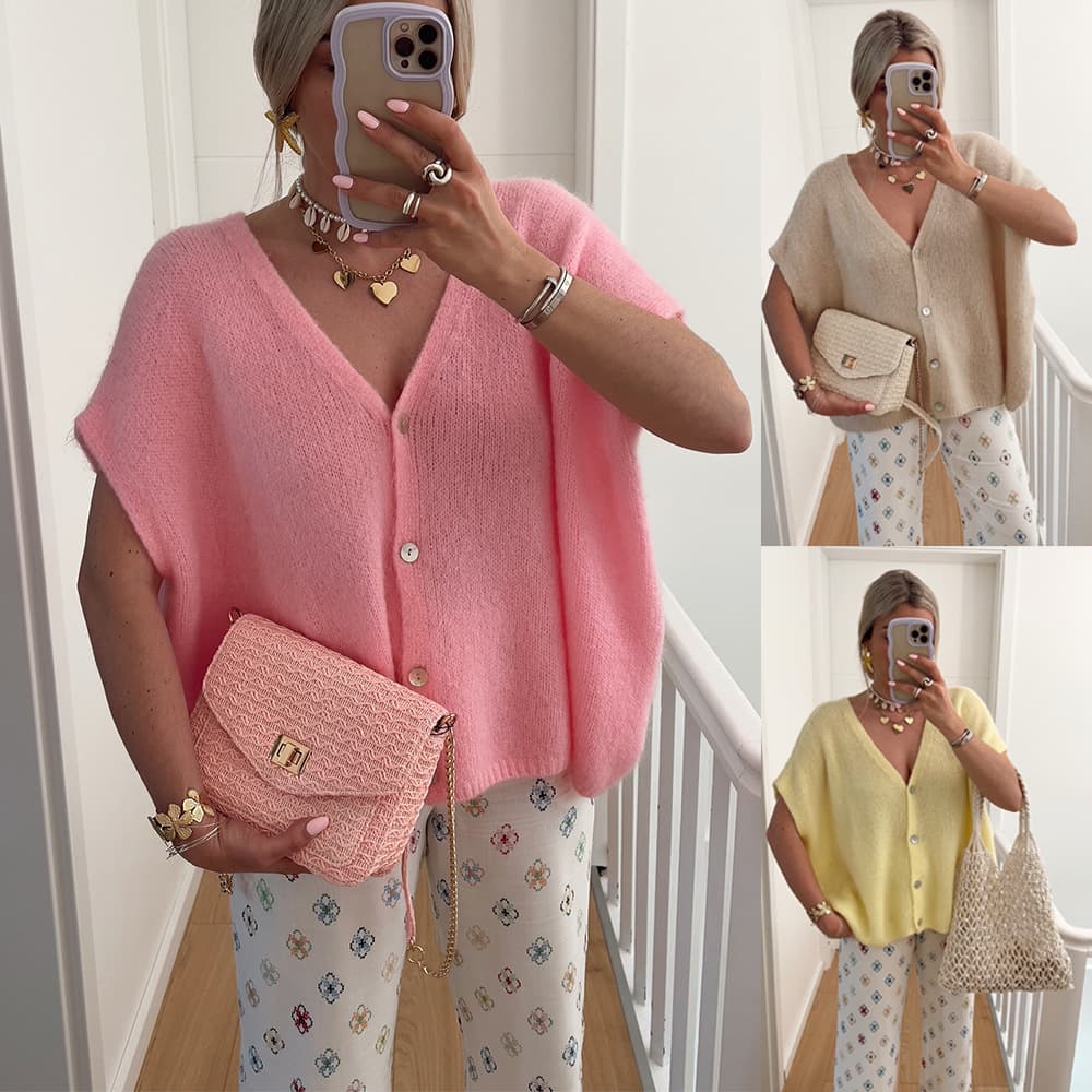 Women's Knitted Cardigan Jacket for Cross-Border EU/US Market, Summer-Autumn Hollow Out Sleeveless V-Neck Top, Ladies Sweater