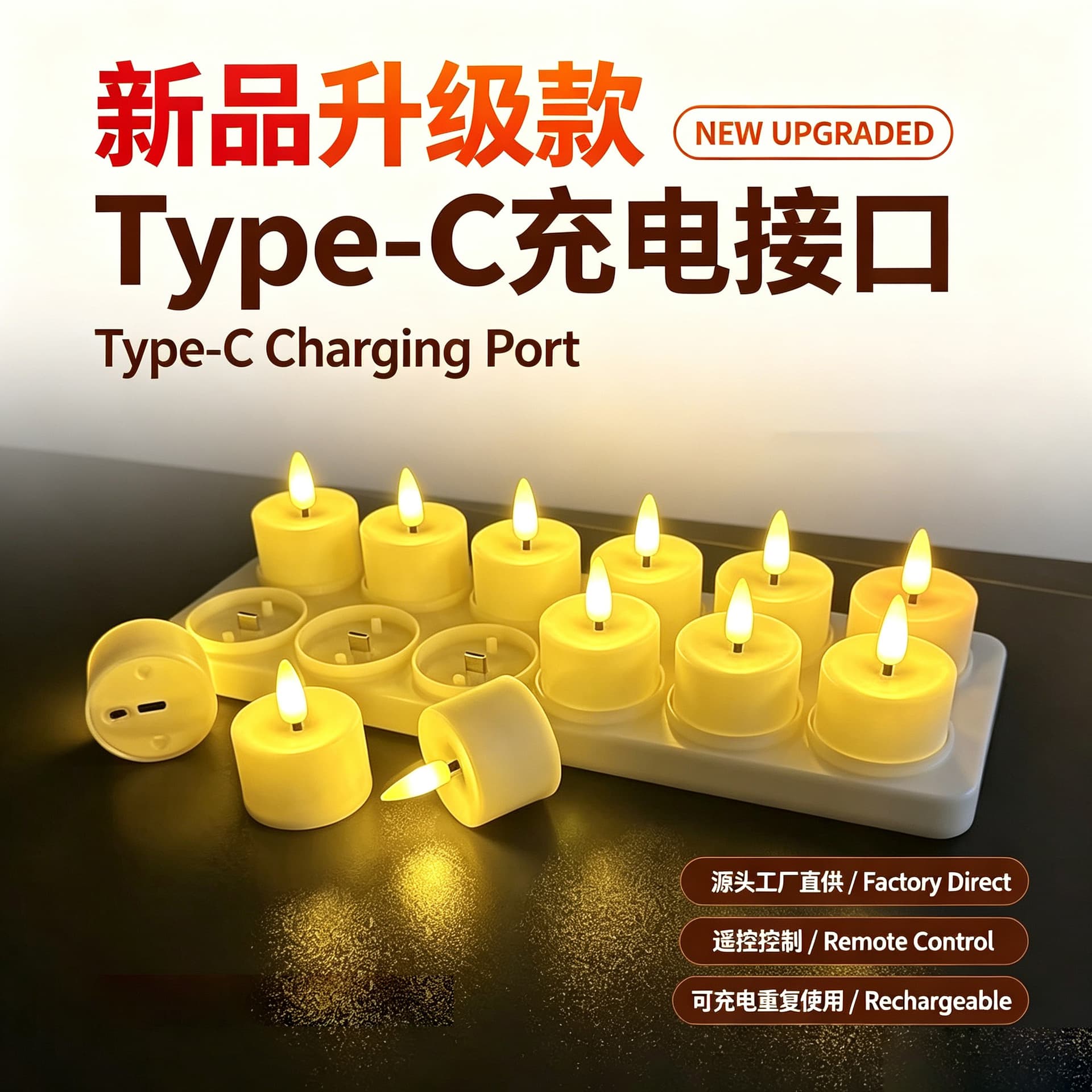 Cross-border Supply 12-Pack Rechargeable LED Tealight Candles for Holiday Atmosphere Decoration