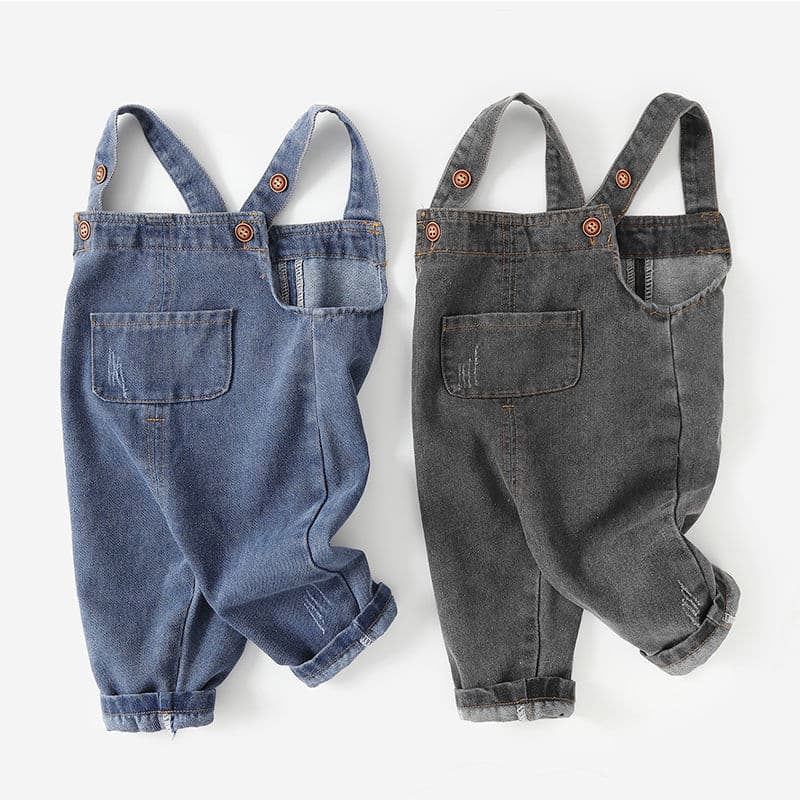 Cute Baby Denim Overalls Spring Autumn Winter Children Boys Girls 1-3 Years Old Fashionable Outfit Pants Outdoor Trendy