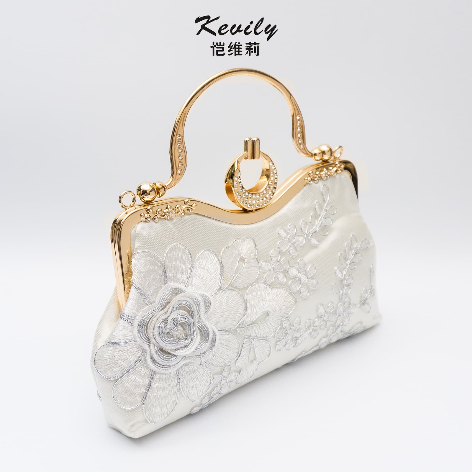 Kaiweili Large Floral Embroidery Cheongsam Handbag Cross-border New Evening Bag with Rhinestones Dress Bag Women's Bag