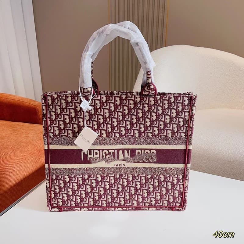 D Classic Shopping Bag Handbag with Embroidery for Women, Large Capacity Fashion Open-Top Tote