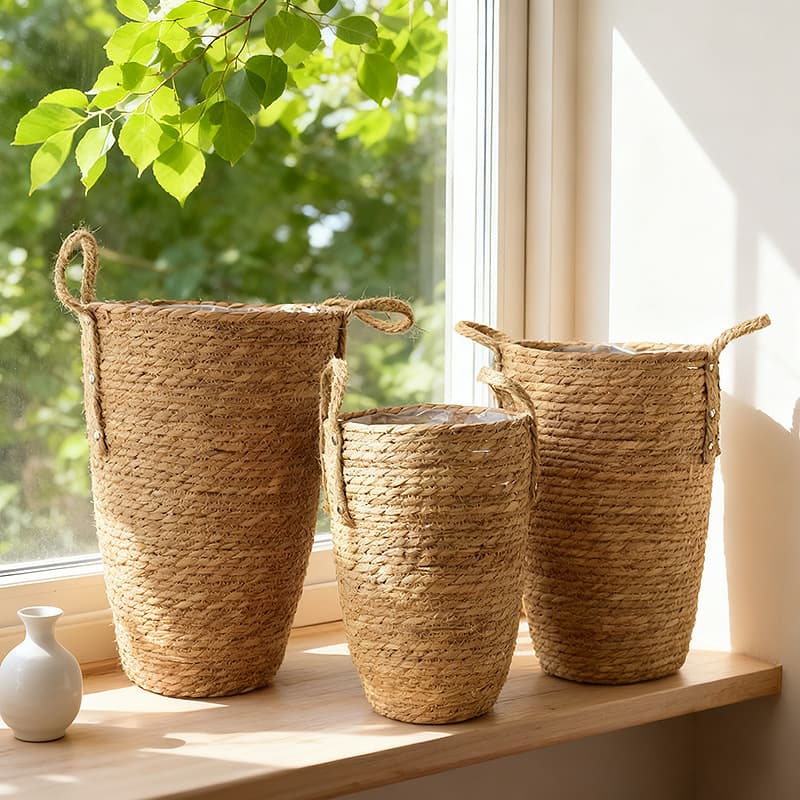 Woven Grass Plant Flower Basket Living Room Flower Arrangement Decoration Potted Baby's Breath Dried Flower Vase Nordic Rattan Green Plant Pot