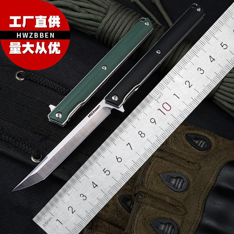In Stock Outdoor Folding Knife D2 Steel Blade G10 Handle Portable EDC Square Head Tanto Knife for Camping Hiking